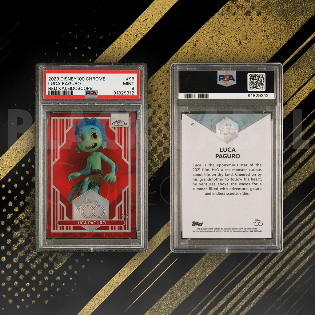 2023 Topps Chrome Disney100 #96 Luca Paguro Red Kaleidoscope /5 – PSA 9