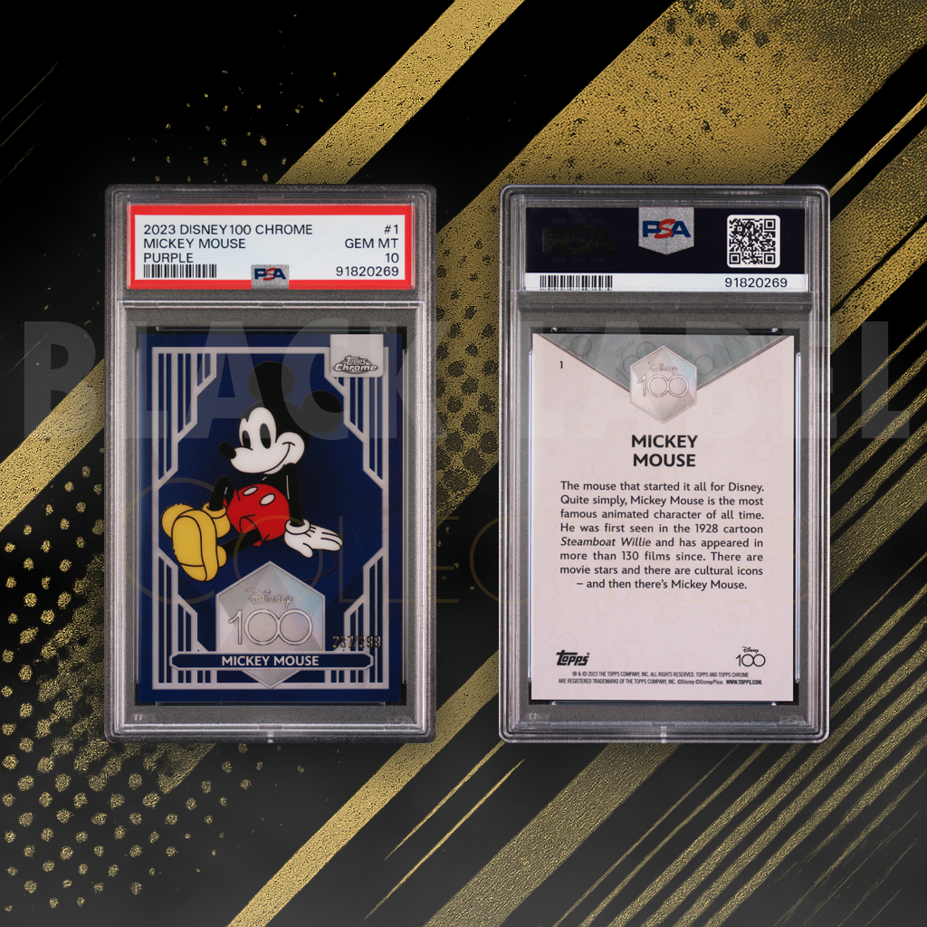 2023 Topps Chrome Disney100 #1 Mickey Mouse Purple Refractor /299 – PSA 10