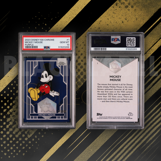 2023 Topps Chrome Disney100 #1 Mickey Mouse Purple Refractor /299 – PSA 10